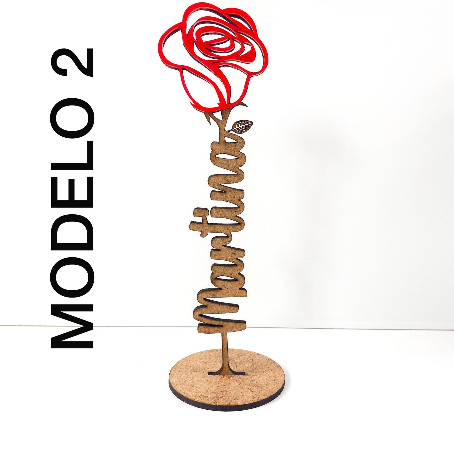 ROSA MADERA SANT JORDI Y METACRILATO CON NOMBRE