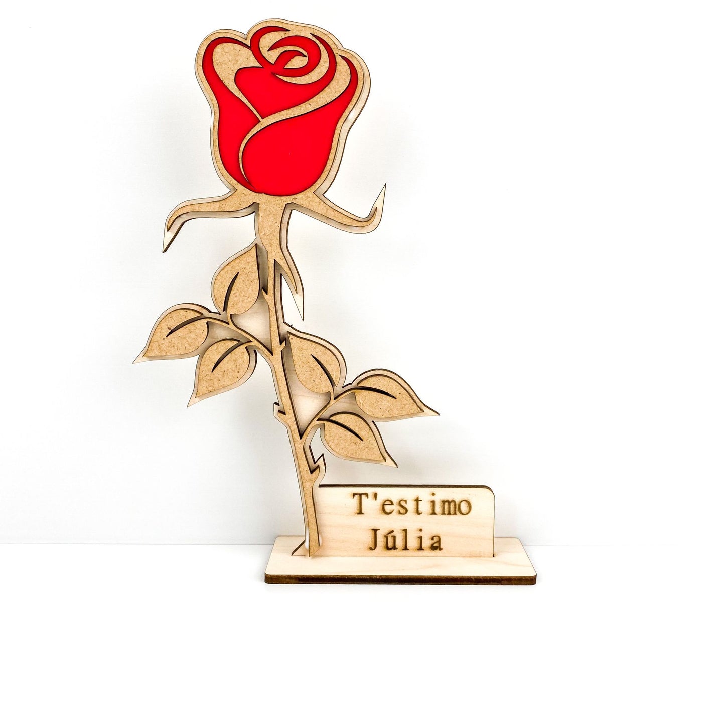 ROSA MADERA SANT JORDI CON FRASE
