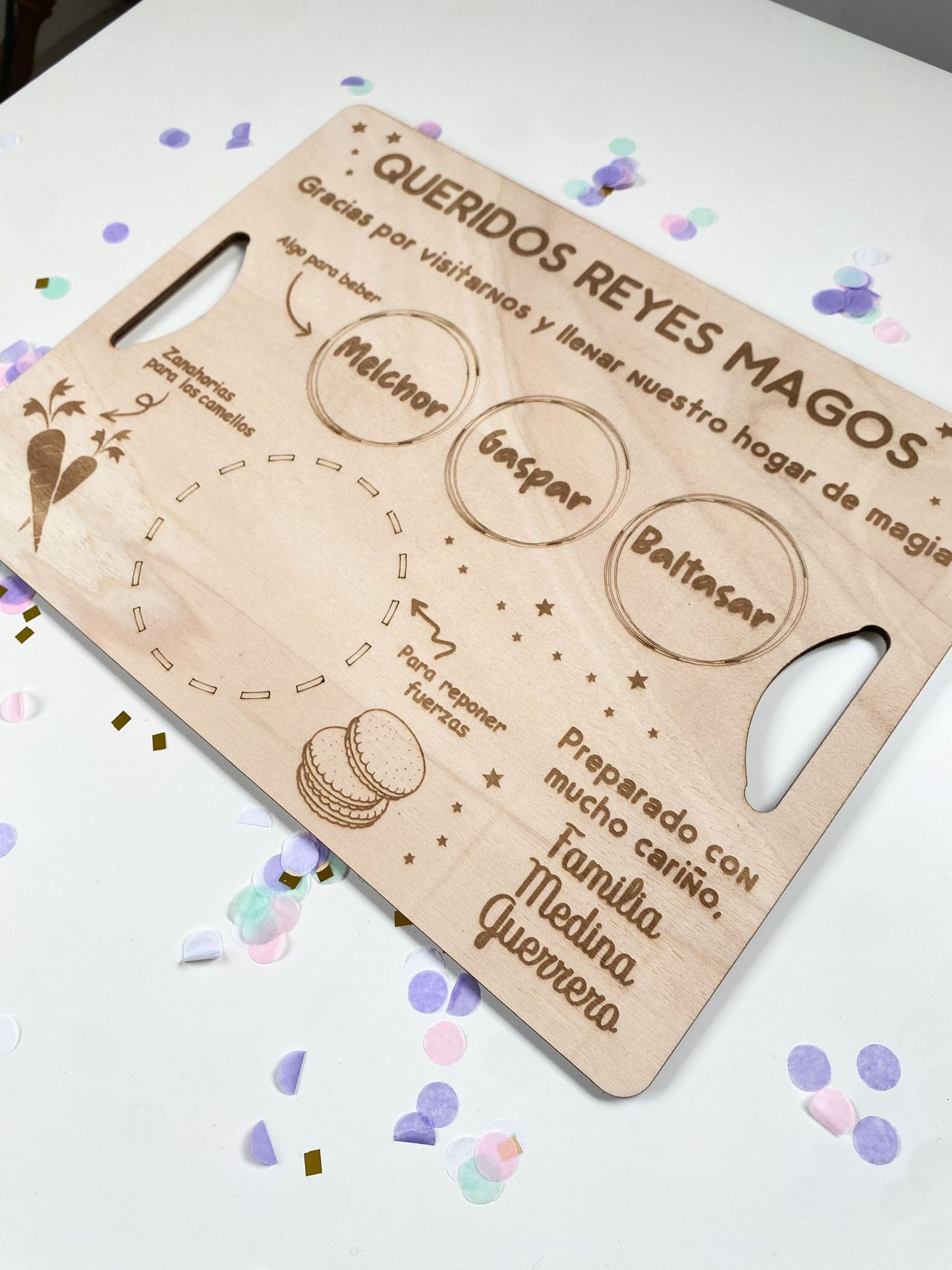 BANDEJA MADERA REYES MAGOS PERSONALIZADA