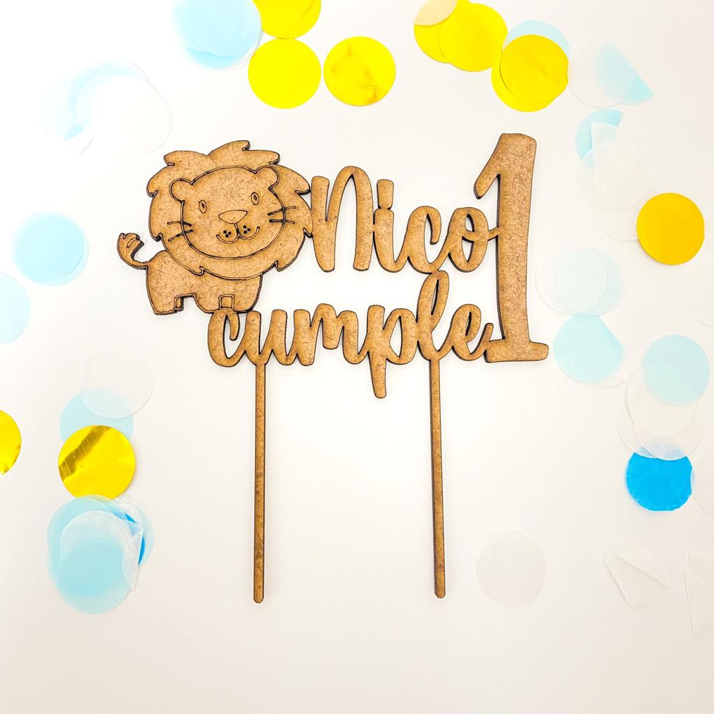 Cake Topper LEÓN de madera personalizado