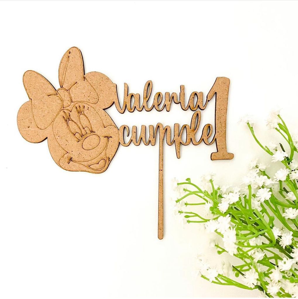 Cake Topper CARA MINNIE MOUSE en madera personalizado