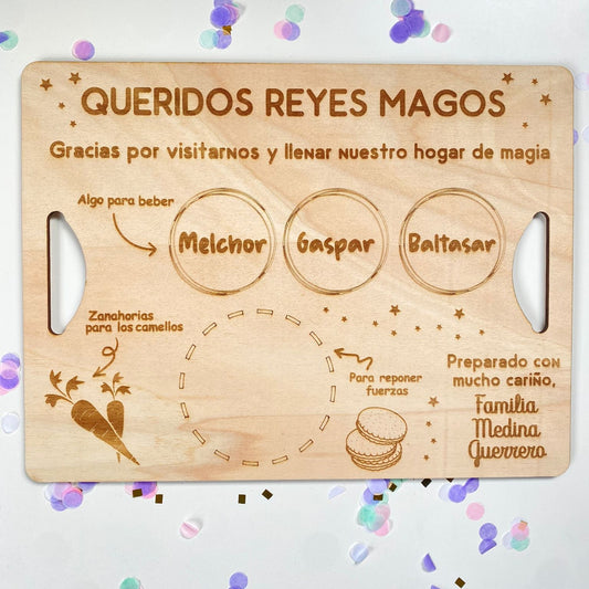 BANDEJA MADERA REYES MAGOS PERSONALIZADA